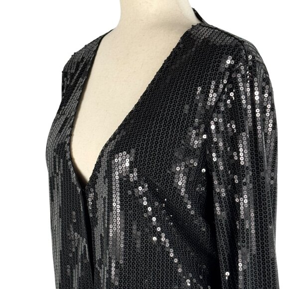 Tulle Black Sequined Lined Blazer Size Large - Picture 7 of 9